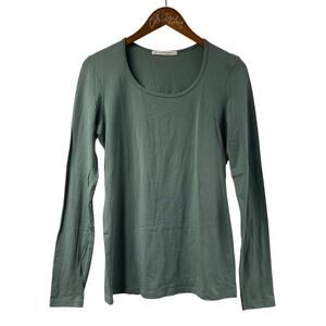 Peruvian Connection Scoop Neck Long Sleeve Shirt Green Medium Pima Cotton